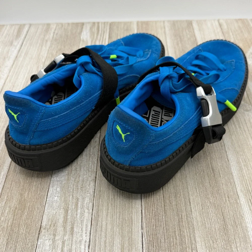 Puma Suede Platform Buckle Blue Black Sneakers 367451-01 Womens 8